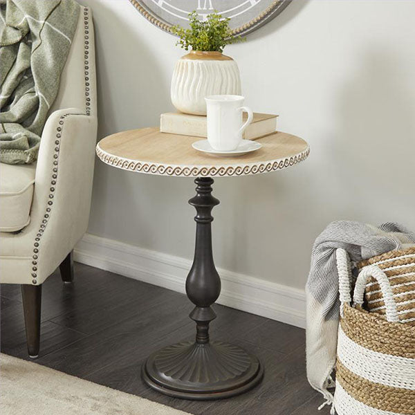 Brown Metal Round Farmhouse Accent Table General UMA