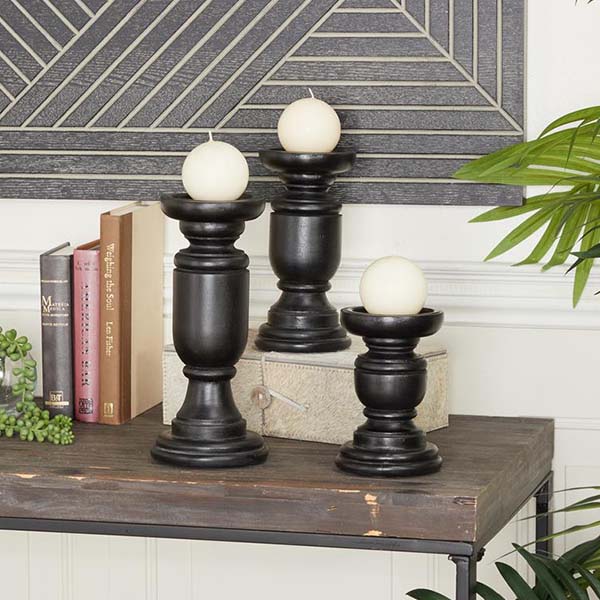 Black Wooden Spindle Candle Holders, Set of 3 General UMA