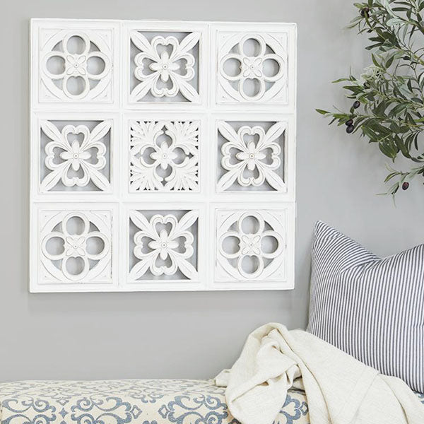 White Wood Mosiac Inspired Wall Decor General UMA