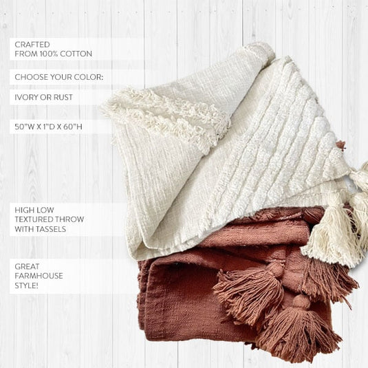 Tufted Cotton Throw with Tassels, Pick Your Color Accessory Decor Steals