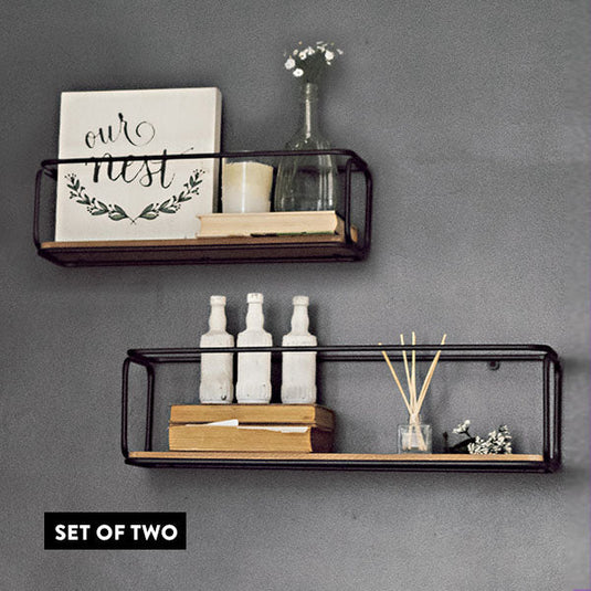 Industrial Metal Framed Wall Shelves, Set of 2 General ABH