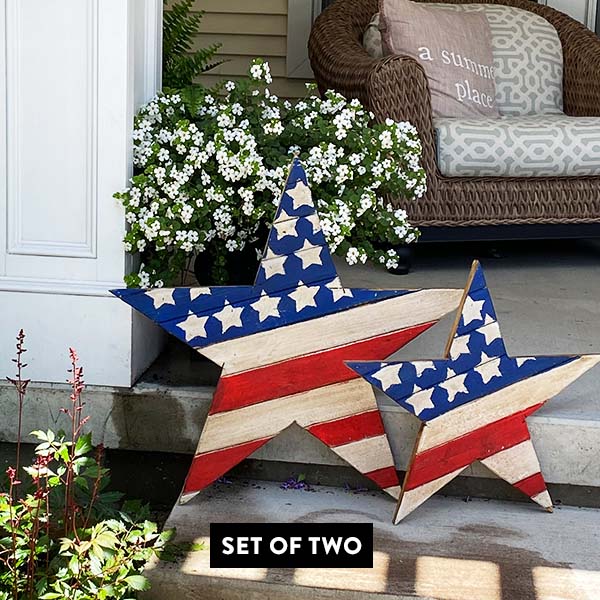 Large Patriotic Wooden Stars, Set of 2 General MA