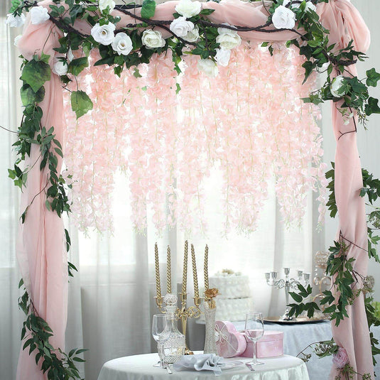 42" Silk Hanging Wisteria Flower Garland Vines in Blush, Elaborated 5 Full Strands in 1 Bush Flower Garlands PROstorez Default Title