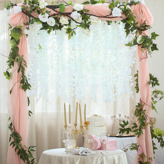 42" Silk Hanging Wisteria Flower Garland Vines in White, Elaborated 5 Full Strands in 1 Bush Flower Garlands PROstorez Default Title