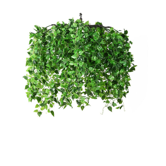 46" Green Artificial Eucalyptus Leaf Vines Ceiling Canopy, Round Draping Ivy Leaves Hanging Flower Chandelier With Interchangeable Branches Silk Flowers HIER_6110