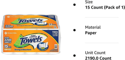 Member's Mark Select & Tear 2-Ply Paper Towel 15 rolls, 150 sheets/roll Paper Towels Member's Mark