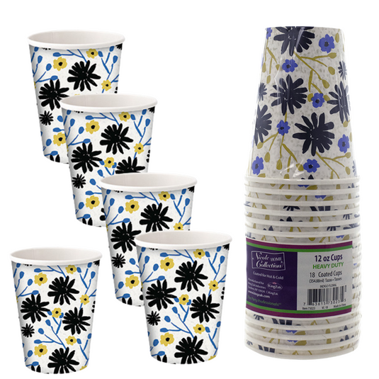 Floral Indigo 12oz Paper Cups Disposable Cups Nicole Home Collection