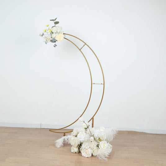 4ft Gold Metal Half Crescent Moon Wedding Arbor Frame, Table Top Centerpiece Curved Design Arch Flower Balloon Stand Backdrops HIER_5100