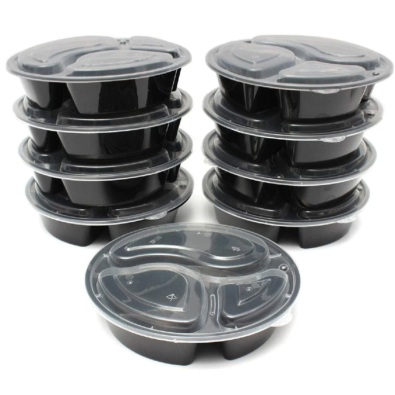 Load image into Gallery viewer, *WHOLESALE* - Disposable - 48Oz - Triple Compartment - Microwavable Containers w/ clear lids | 150 ct. Food Storage &amp; Serving VeZee
