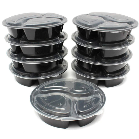 *WHOLESALE* - Disposable - 48Oz - Triple Compartment - Microwavable Containers w/ clear lids | 150 ct. Food Storage & Serving VeZee