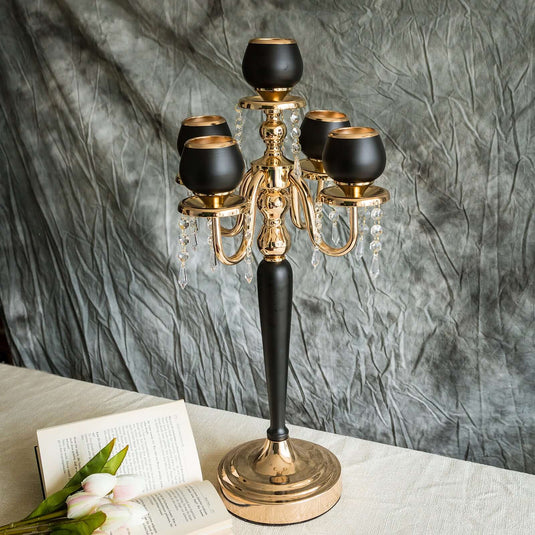 5-Arm Metal Candelabra Candle Holder Gold/Black - Chic Table Centerpiece for Events 25