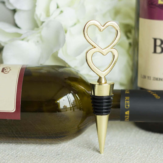 5" Gold Metal Double Heart Wine Bottle Stopper Wedding Party Favors With Velvet Gift Box Decorations PROstorez Default Title