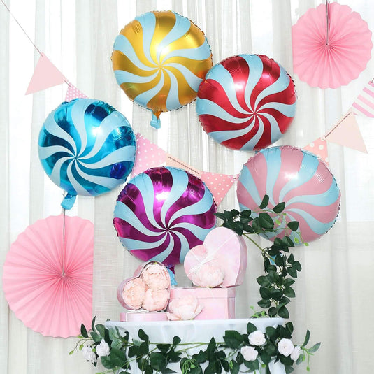 5 Pack 13" Candy Striped Swirl Print Mylar Foil Helium Air Balloons Decorations PROstorez Default Title