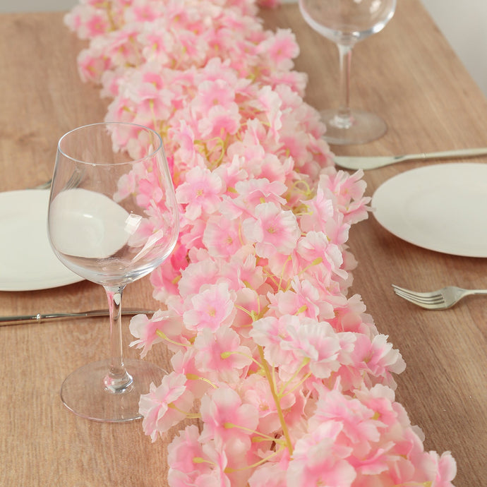 5 Pack Blush Artificial Cherry Blossom Floral Garland, 6ft Silk Flower Hanging Vines Flower Garlands HIER_6120