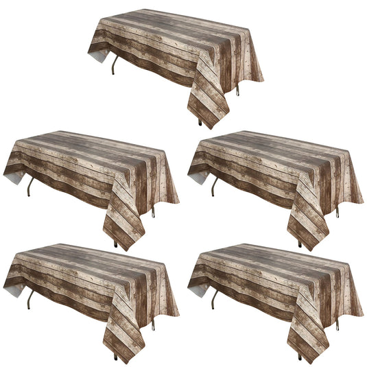 5-Pack Plastic Tablecloths Charcoal Gray Rectangle with Rustic Wooden Print - Stylish PVC Disposable Covers 52