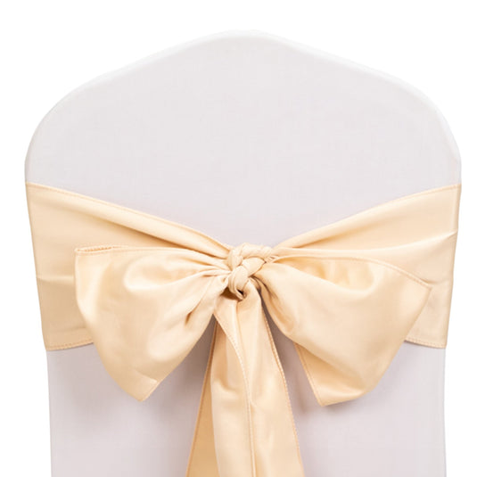 5 Pack Lamour Satin 6"x106" Chair Sashes Beige - Stylish Reusable Decorative Bows Chair Sashes HIER_3311