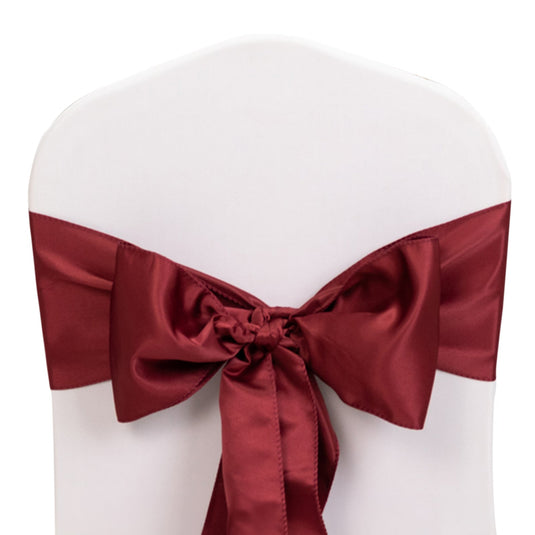 5 Pack Lamour Satin 6"x106" Chair Sashes Burgundy - Stylish Reusable Decorative Bows Chair Sashes HIER_3311