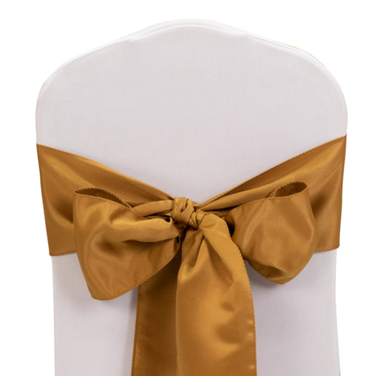 5 Pack Lamour Satin 6"x106" Chair Sashes Gold - Stylish Reusable Decorative Bows for Weddings & Gatherings Chair Sashes HIER_3311