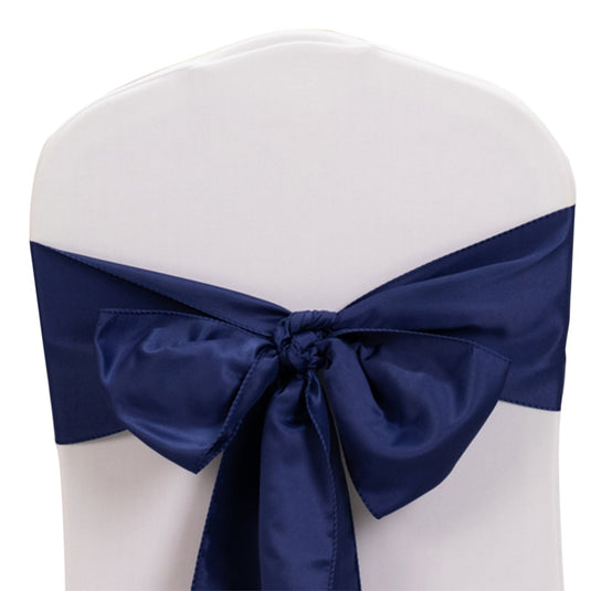 5 Pack Lamour Satin 6"x106" Chair Sashes Navy Blue - Stylish Reusable Decorative Bows Chair Sashes HIER_3311