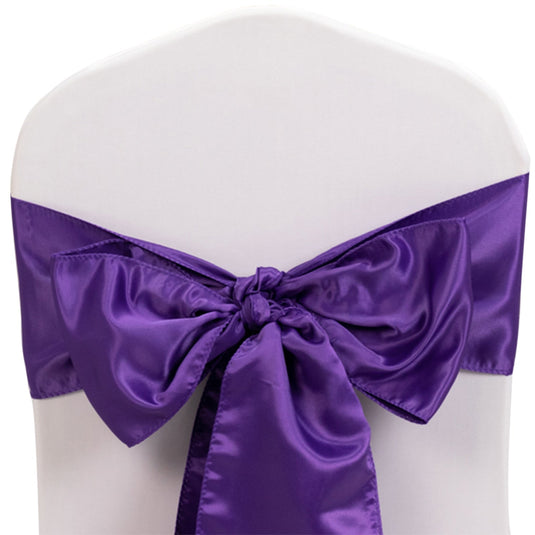 5 Pack Lamour Satin 6"x106" Chair Sashes Purple - Stylish Reusable Decorative Bows Chair Sashes HIER_3311