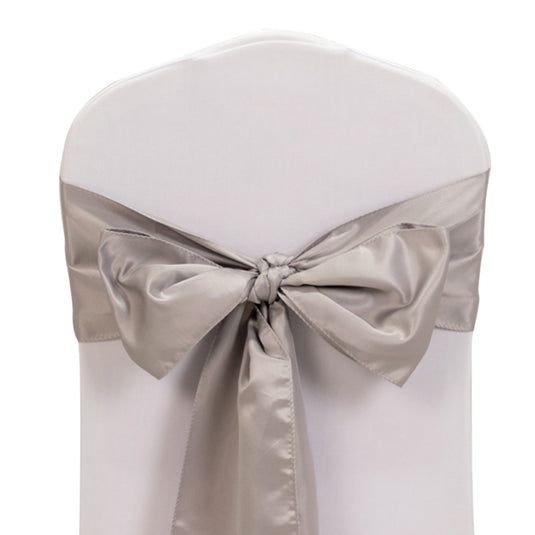 5 Pack Lamour Satin 6"x106" Chair Sashes Silver - Stylish Reusable Decorative Bows Chair Sashes HIER_3311