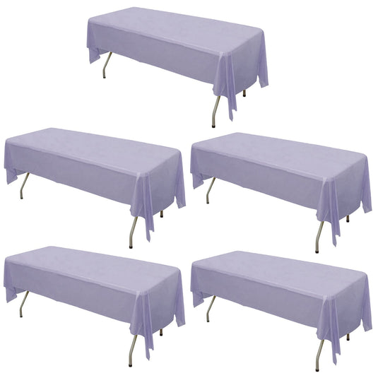 5-Pack Plastic Table Covers Lavender Lilac Rectangle - Reliable PVC Disposable Covers for Gatherings 54