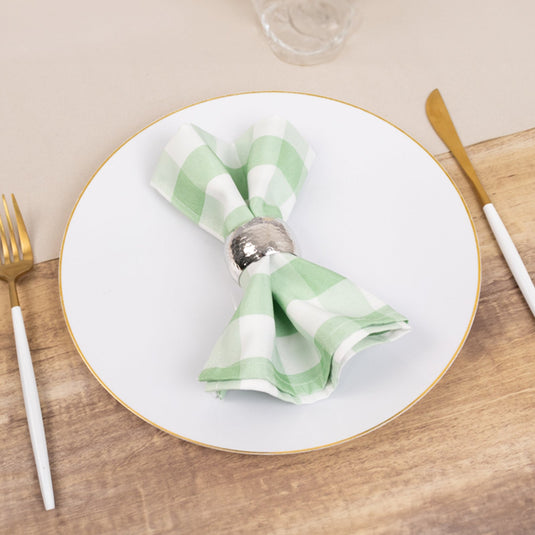 5 Pack Polyester 15"x15" Napkins Sage Green/White Buffalo Plaid Gingham Style Cloth Napkins Napkins HIER_2430