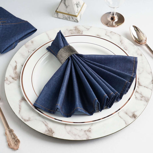 5 Pack Polyester 17"x17" Napkins Navy Blue Faux Denim Style Dinner Napkins for Casual Gatherings & Themed Events Napkins PROstorez Default Title