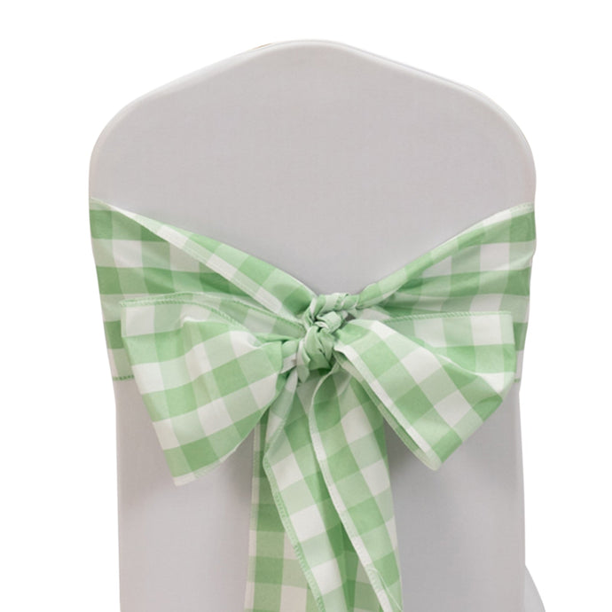 5 Pack Polyester Chair Sashes Sage Green/White Buffalo Plaid - Durable & Reusable Chair Bows 6