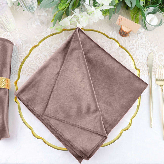 5 Pack Premium Velvet 20"x20" Napkins Mauve - Soft Sheen Finish Cloth Napkins Napkins PROstorez Default Title