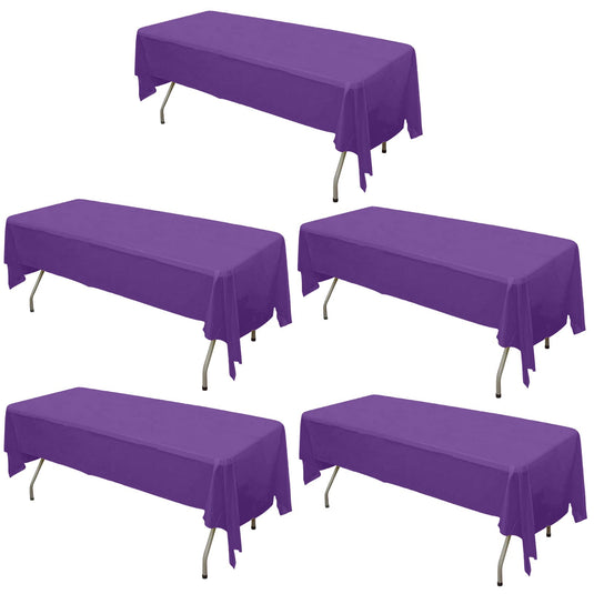 5-Pack Plastic Table Covers Purple Rectangle - Reliable PVC Disposable Covers for Gatherings 54"x108" Tablecloths HIER_4520