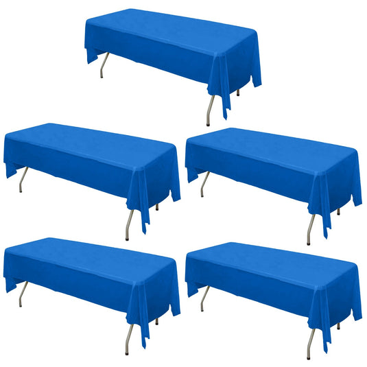 5-Pack Plastic Table Covers Royal Blue Rectangle - Reliable PVC Disposable Covers for Gatherings 54