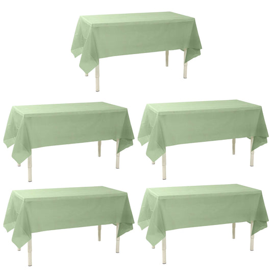 5-Pack Plastic Table Covers Sage Green Rectangle - Reliable PVC Disposable Covers for Gatherings 54