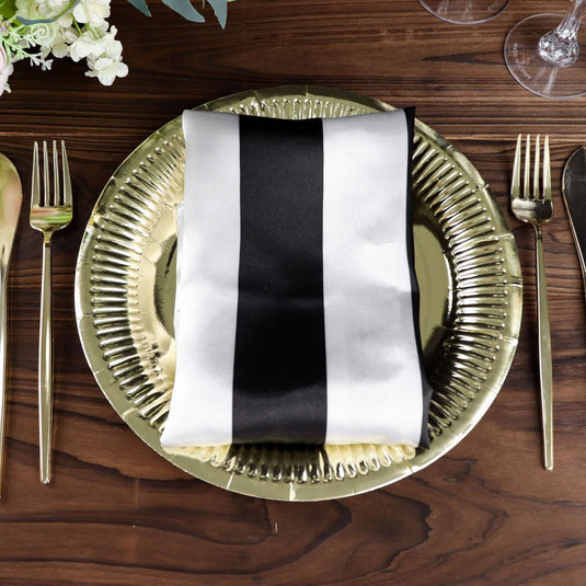 5 Pack Satin 20"x20" Napkins Black/White - Striped Reusable Dinner Napkins for Formal & Casual Dining Napkins PROstorez Default Title