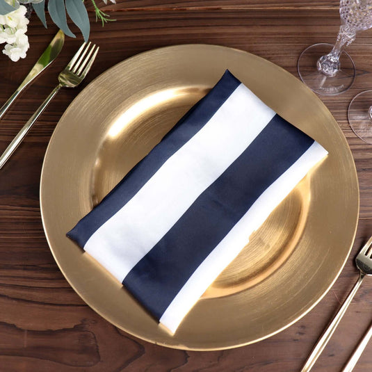 5 Pack Satin 20"x20" Napkins Navy Blue/White - Striped Reusable Dinner Napkins Napkins PROstorez Default Title