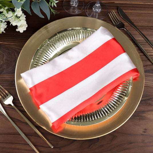 5 Pack Satin 20"x20" Napkins Red/White - Striped Reusable Dinner Napkins Napkins PROstorez Default Title