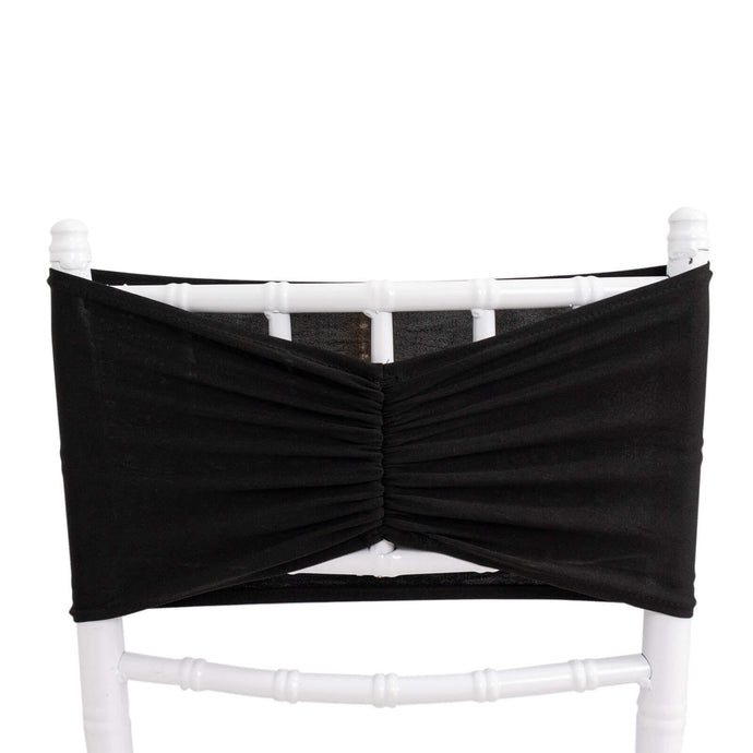 5 Pack Spandex Chair Sashes Black Ruffled Style - Wide Easy to Use Stretch Chair Bands 8