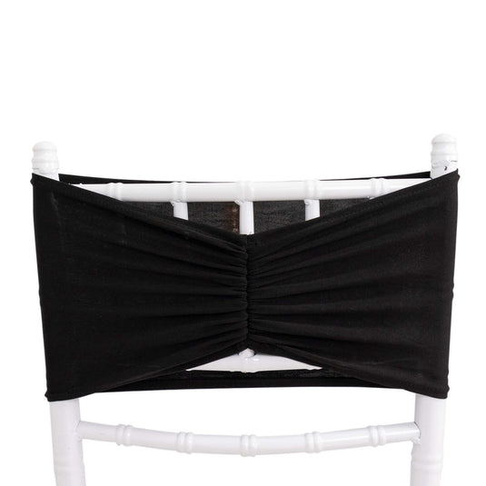 5 Pack Spandex Chair Sashes Black Ruffled Style - Wide Easy to Use Stretch Chair Bands 8"x13" Chair Sashes HIER_3335