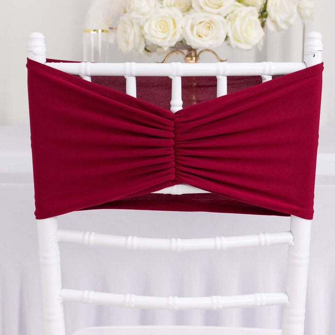 5 Pack Spandex Chair Sashes Burgundy Ruffled Style - Wide Easy to Use Stretch Chair Bands 8