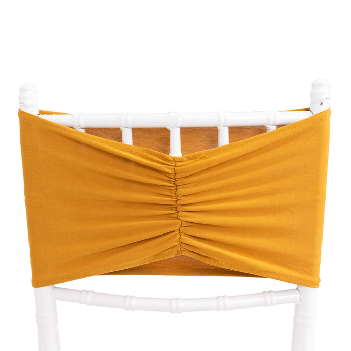 5 Pack Spandex Chair Sashes Gold Ruffled Style - Wide Easy to Use Stretch Chair Bands for Classy Wedding and Event Decor 8