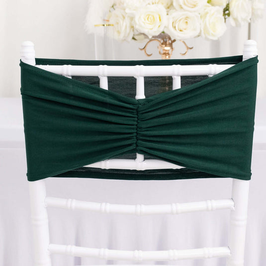 5 Pack Spandex Chair Sashes Hunter Emerald Green Ruffled Style - Wide Easy to Use Stretch Chair Bands 8"x13" Chair Sashes HIER_3335