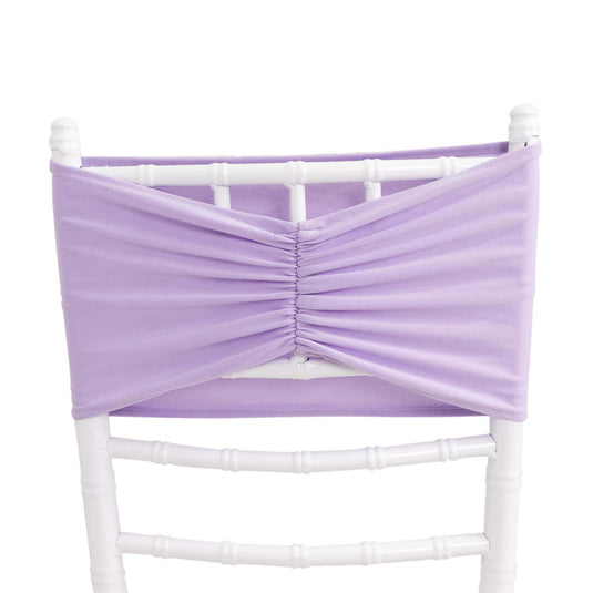 5 Pack Spandex Chair Sashes Lavender Lilac Ruffled Style - Wide Easy to Use Stretch Chair Bands 8"x13" Chair Sashes HIER_3335