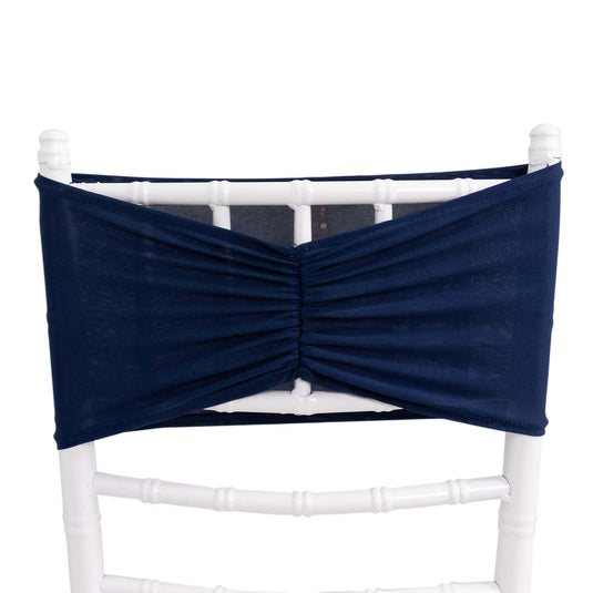 5 Pack Spandex Chair Sashes Navy Blue Ruffled Style - Wide Easy to Use Stretch Chair Bands 8"x13" Chair Sashes HIER_3335