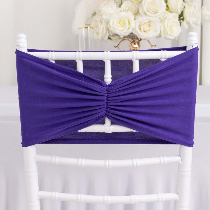 5 Pack Spandex Chair Sashes Purple Ruffled Style - Wide Easy to Use Stretch Chair Bands 8