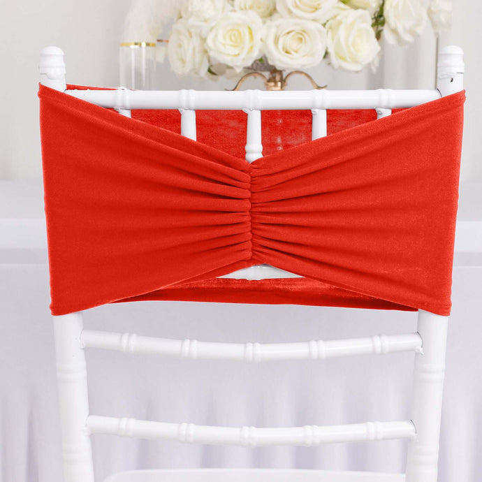 5 Pack Spandex Chair Sashes Red Ruffled Style - Wide Easy to Use Stretch Chair Bands 8