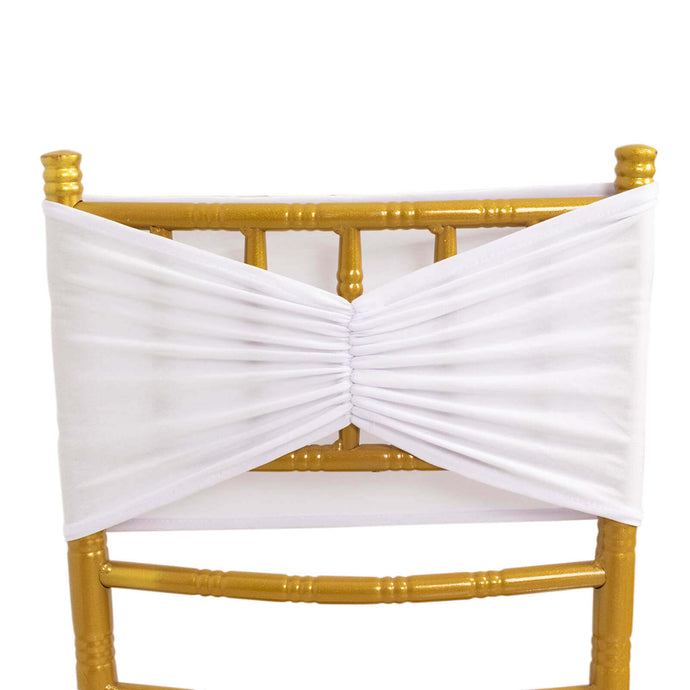 5 Pack Spandex Chair Sashes White Ruffled Style - Wide Easy to Use Stretch Chair Bands for Classy Wedding and Event Decor 8