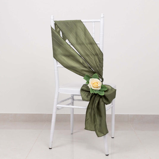 5 Pack Taffeta 6"x106" Chair Sashes Dusty Sage Green Accordion Crinkle Texture - Stylish Decor for Weddings & Gatherings Chair Sashes HIER_3312