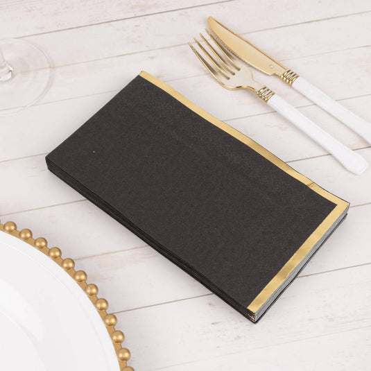 50-Pack Paper Dinner Napkins Black with Gold Foil Edge 2 Ply - Stylish Disposable Napkins for Parties Napkins HIER_4510