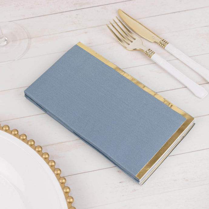 50-Pack Paper Dinner Napkins Dusty Blue with Gold Foil Edge 2 Ply - Stylish Disposable Napkins Napkins HIER_4510