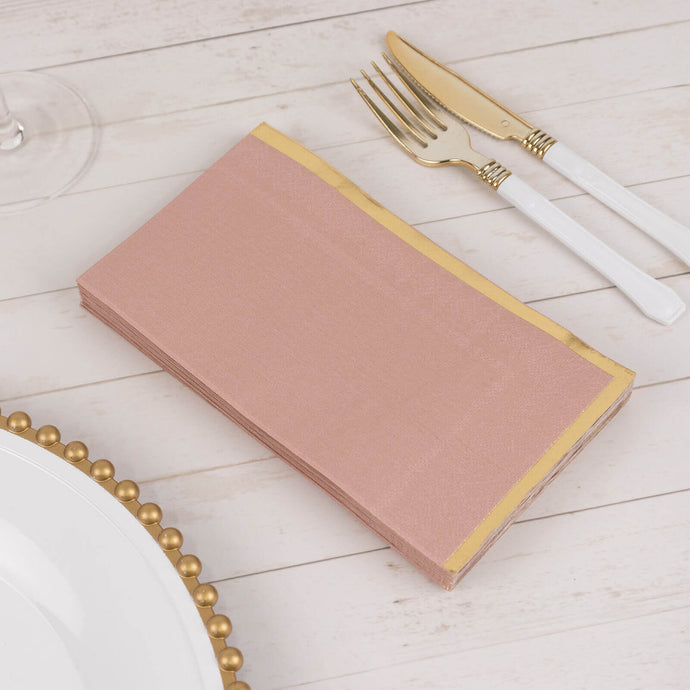 50-Pack Paper Dinner Napkins Dusty Rose with Gold Foil Edge 2 Ply - Stylish Disposable Napkins Napkins HIER_4510